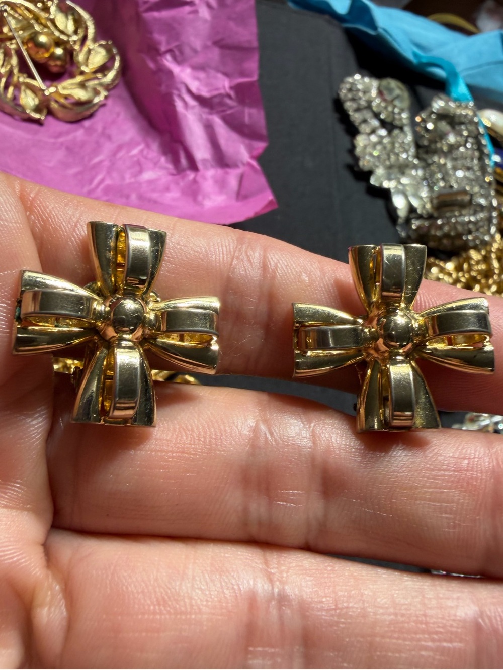 Vintage Brookcraft Gold Tone Cross Clip-On Earrings